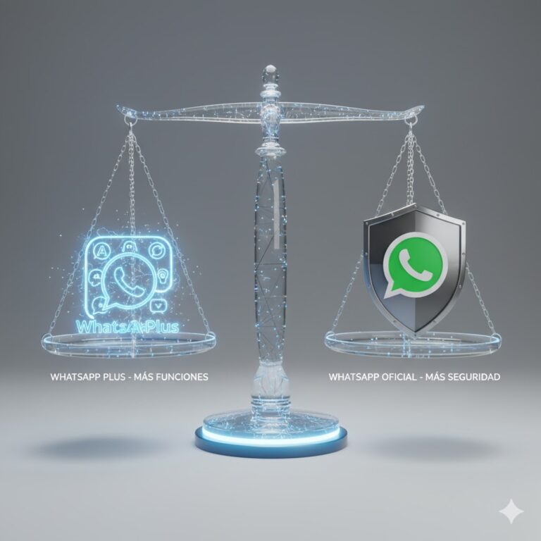 Comparativa visual entre el icono azul de WhatsApp Plus y el icono verde oficial con un escudo de seguridad.